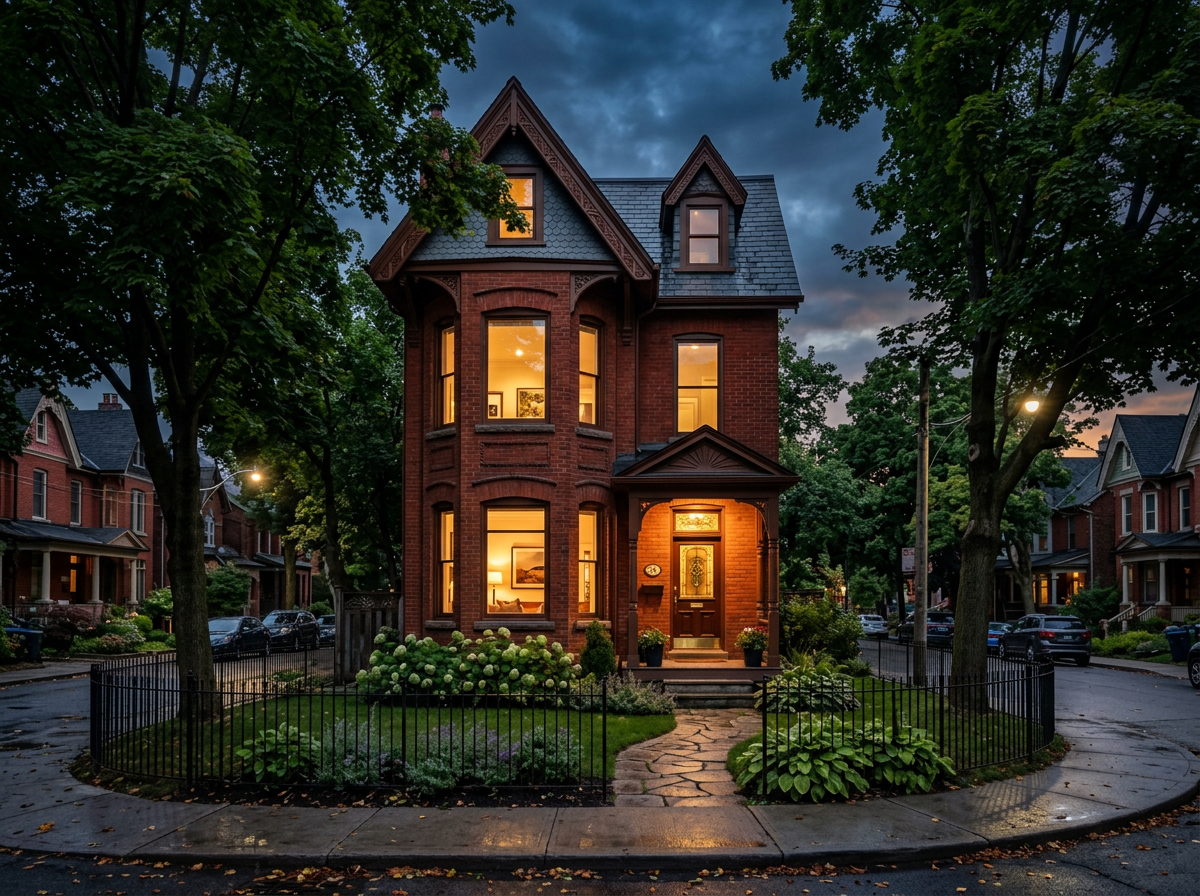 Restored Victorian townhouse at dusk